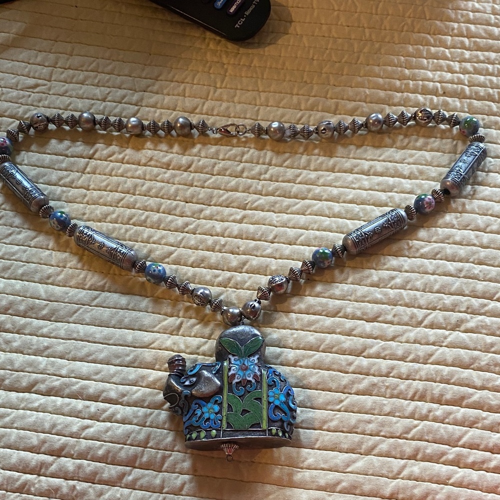 Antique cloisonné Majestic Elephant" beaded necklace.